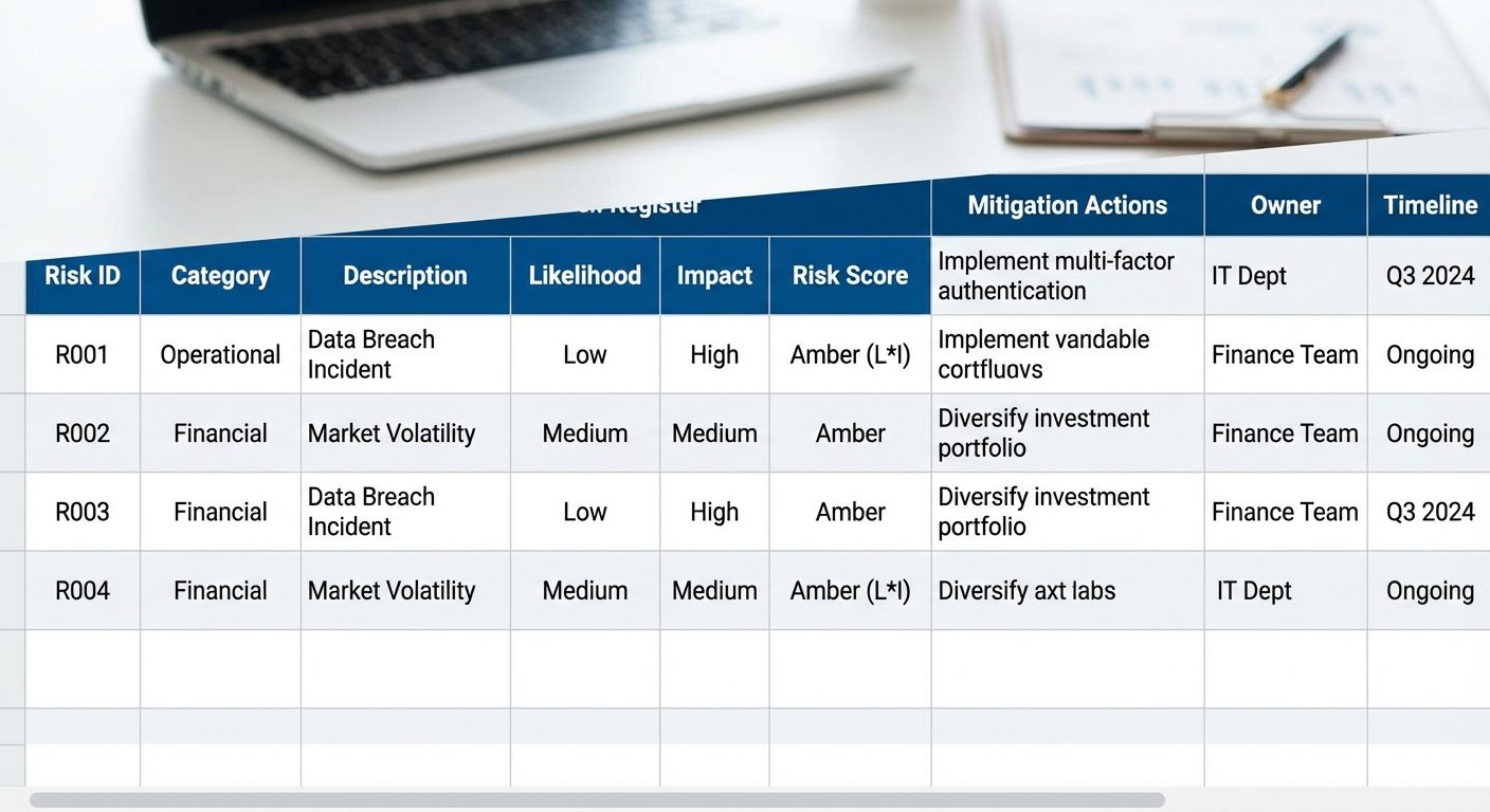 Effective risk register template and presentation