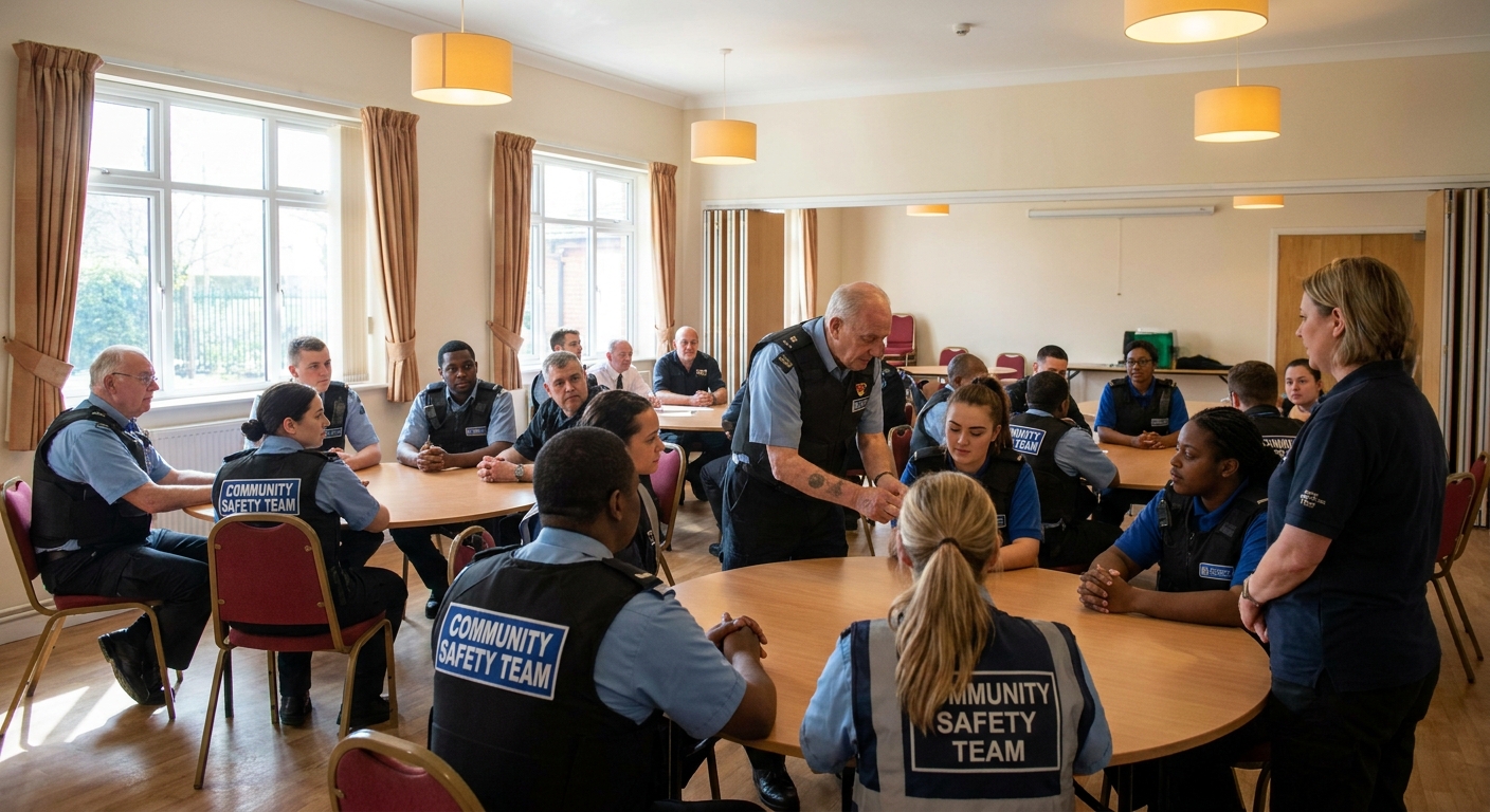 Security officers receiving inclusive workforce and community training for social value commitments