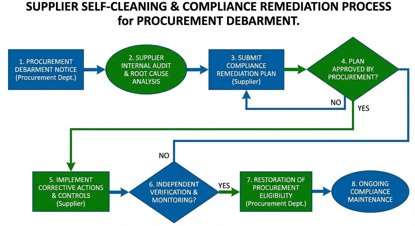 Supplier self-cleaning and compliance remediation process for procurement debarment
