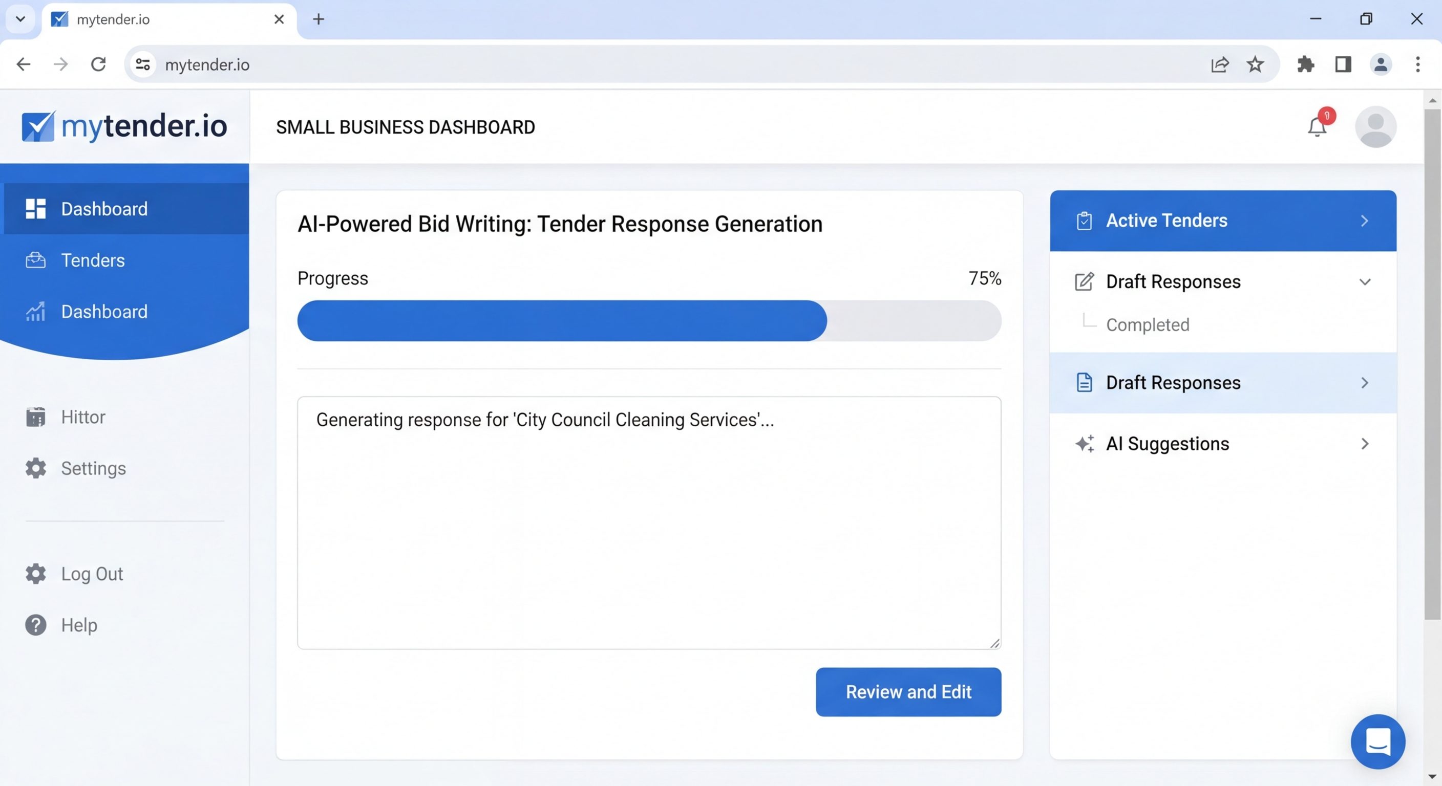 AI tender writing tool for SMEs mytender.io