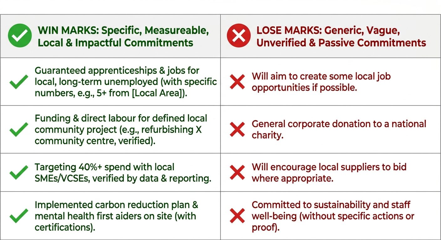 Comparison of winning versus generic social value commitments in construction tenders