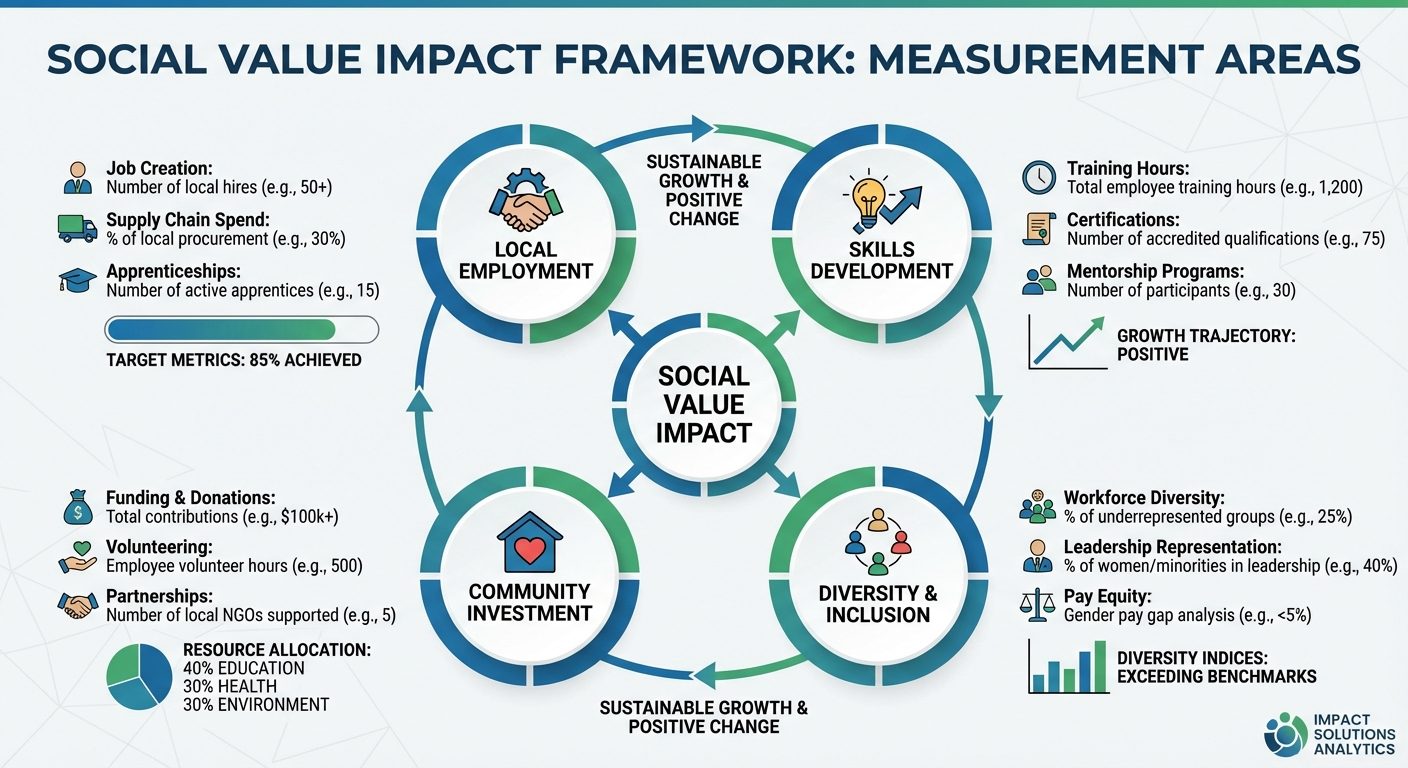 Infographic showing social value impact areas and measurement