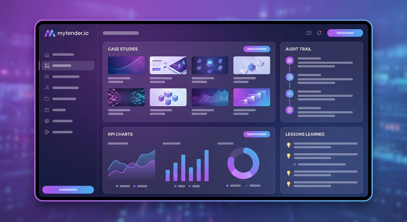 Bid evidence library dashboard for KPI-backed tender case studies