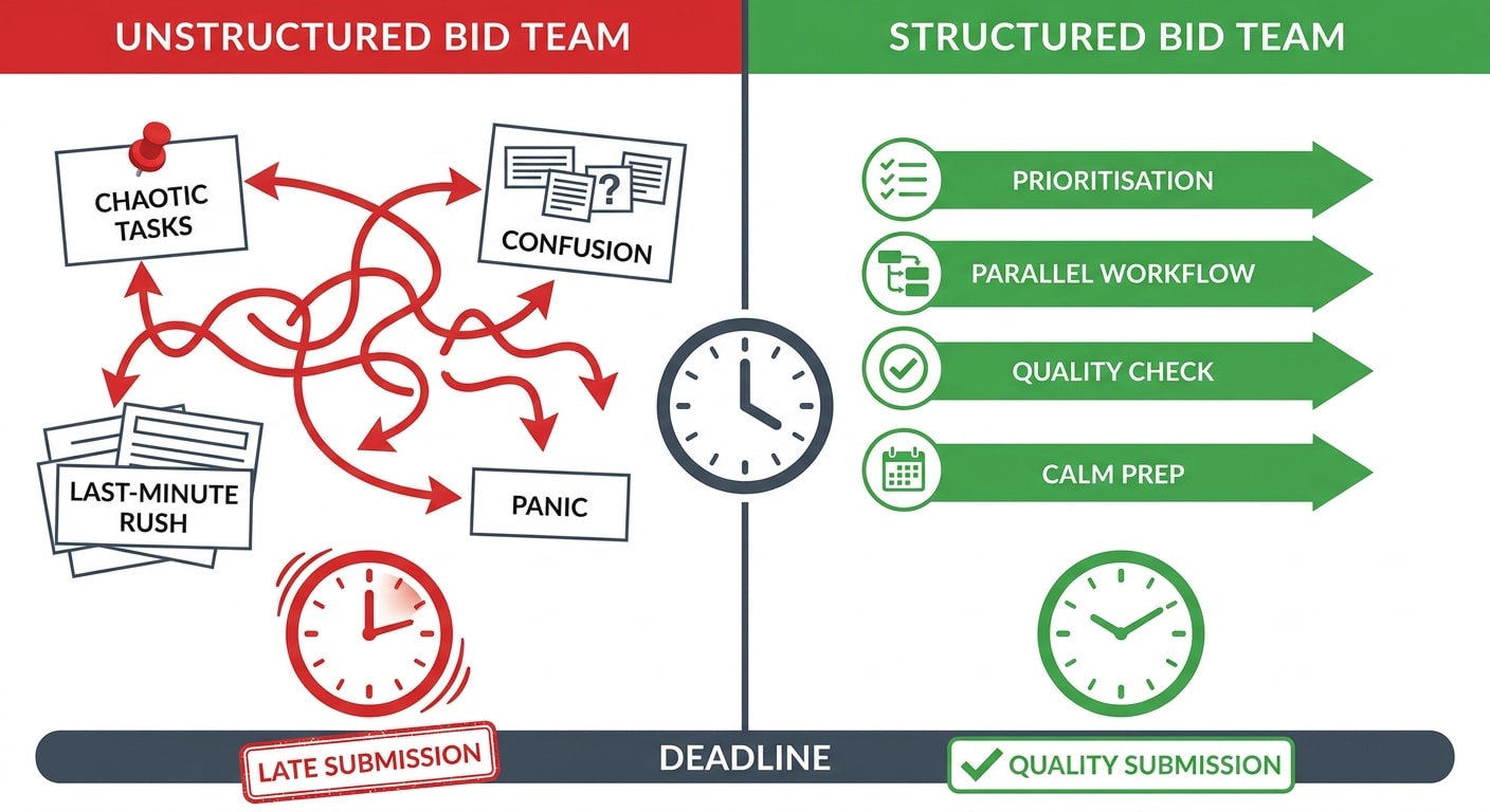 Comparison of structured versus unstructured bid teams under deadline pressure