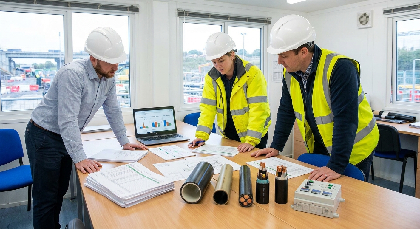 Engineers comparing lower-carbon utility materials, lifecycle cost and asset resilience before a tender submission